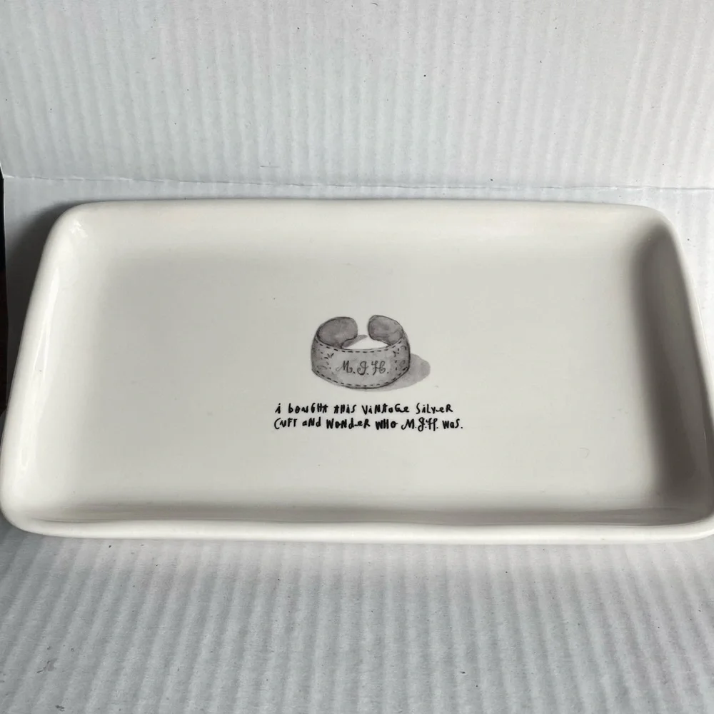 Rae Dunn Magenta French Sketch Vintage Silver Cuff Trinket Catch All Tray Dish